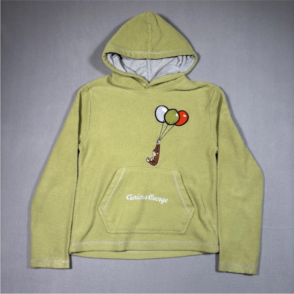 curious george Sweaters - Vintage 90s Curious George Hoodie Women Size Small Fleece Green Embroidered Rare